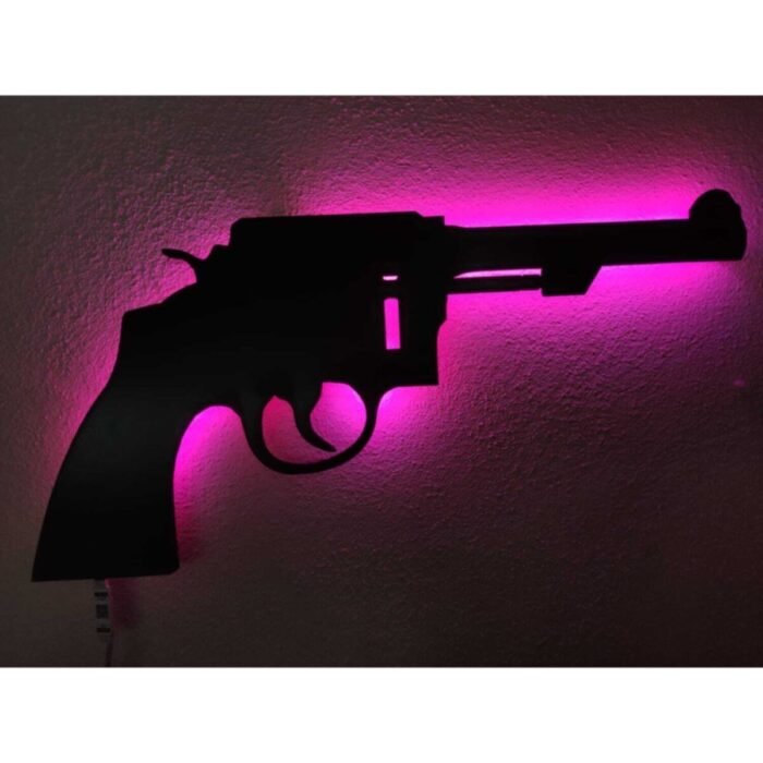 Revolver Led Işıklı Ahşap Tablo