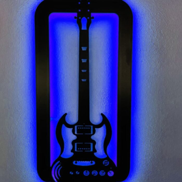 Gitar Led Işıklı Ahşap Dekoratif Tablo