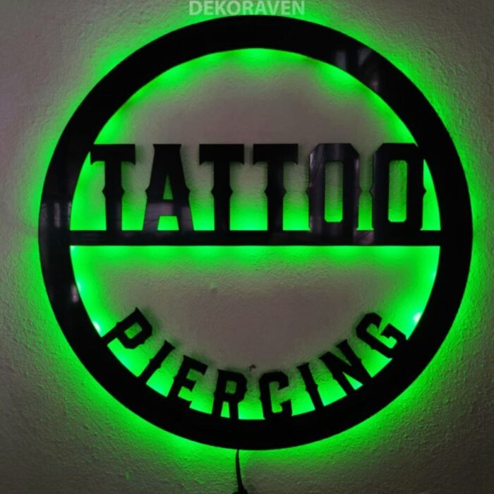 Tatto & Piercing Led Işıklı Ahşap Tablo Iç Mekan Tabela