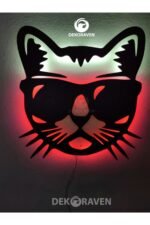Cool Kedi Led Işıklı Ahşap Tablo