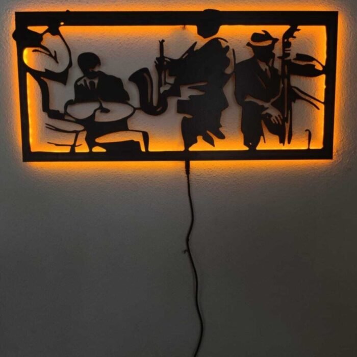 Müzisyenler Dekoratif Led Işıklı Ahşap Tablo