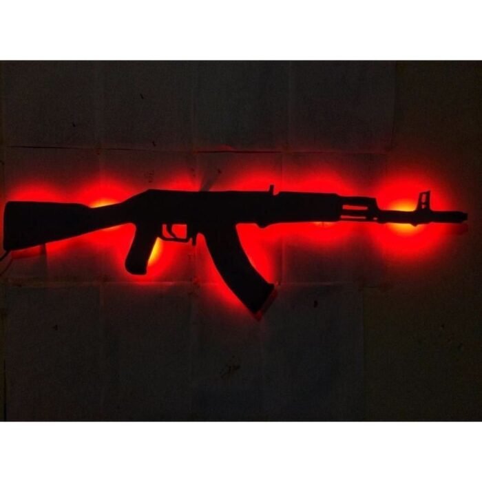 Ak-47 Kırmızı Ledli Mdf Tablo