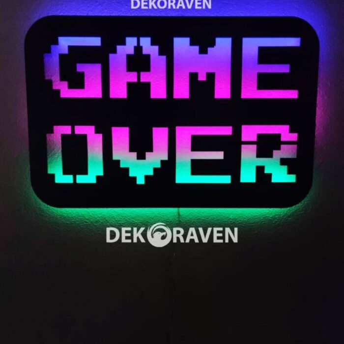 Game Over Led Işıklı Ahşap Tablo