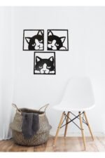 Kedi Set (3 Parça) - Siyah Dekoratif Mdf Tablo -60x20