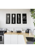 4'lü Mutfak Set - Siyah Mdf Tablo -44x27