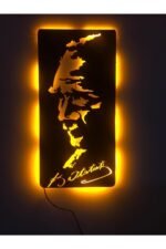 Atatürk - Ledli - Siyah Ahşap Tablo - 54x27