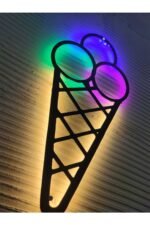 dondurma ice cream led ışıklı ahşap iç mekan tabela (55x25cm) - Görsel 4