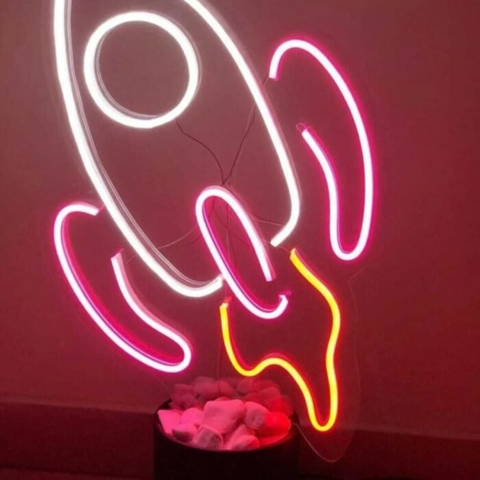 Roket Çocuk Odası Dekoru Neon Led Gece Lambası(45x35cm)