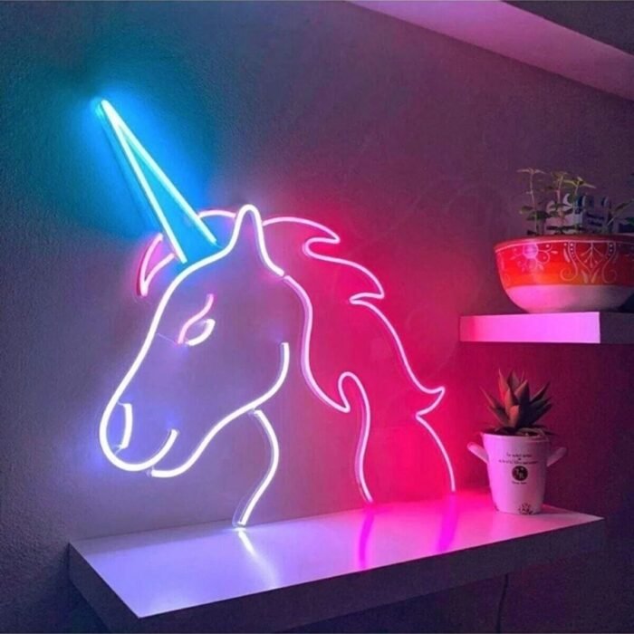 Unicorn Tek Boynuzlu At Midilli Neon Led Tabela Dekoratif Aydınlatma(60x50cm)