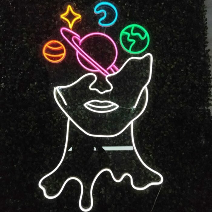 Space Face Uzay Satürn Neon Led Tabela Duvar Dekoru(80x50cm)