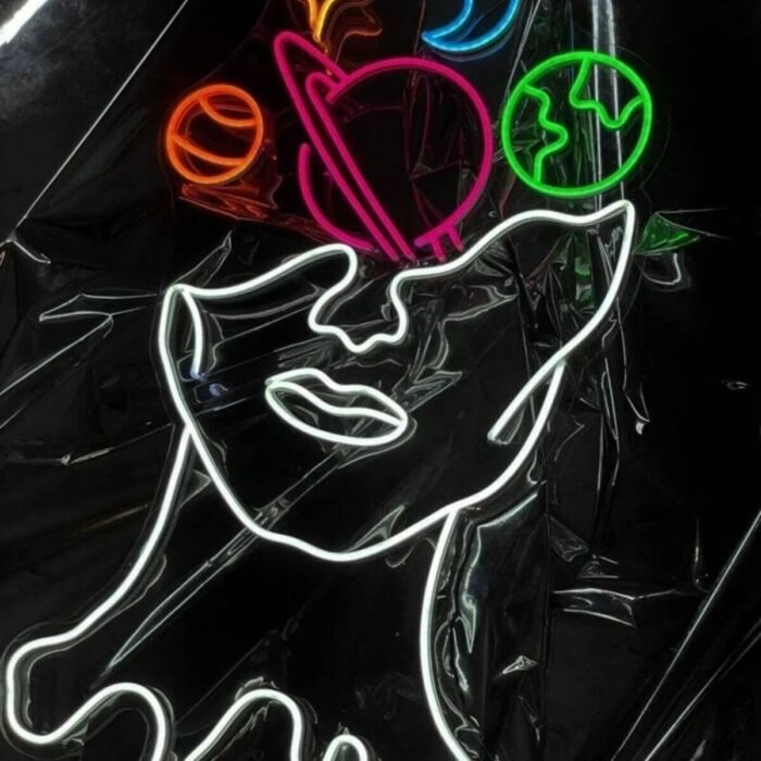 Space Face Uzay Satürn Gezegen Neon Dekoratif Neon Tabela(80x50cm)