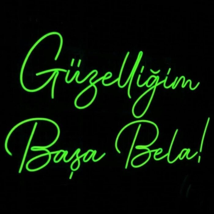 Güzelliğim Başa Bela Yazılı Neon Led Tabela Dekoratif Aydınlatma(50x32cm)