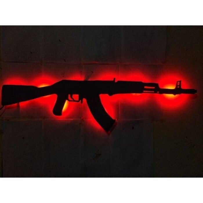 Ak-47 Ledli Duvar Süsü Mdf Tablo Duvar Aksesuarı Ahşap Tablo