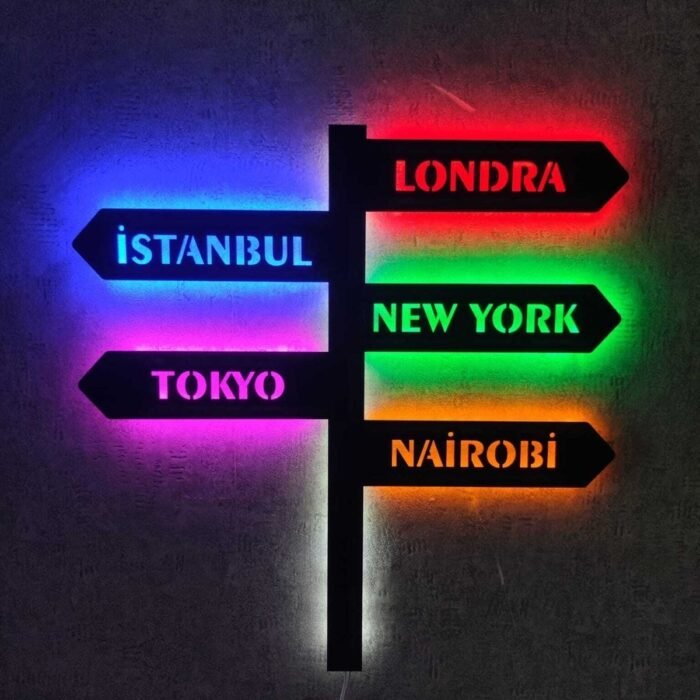 Dünya Şehirleri Istanbul Londra New York Tokyo Nairobi Led Işıklı Tablo