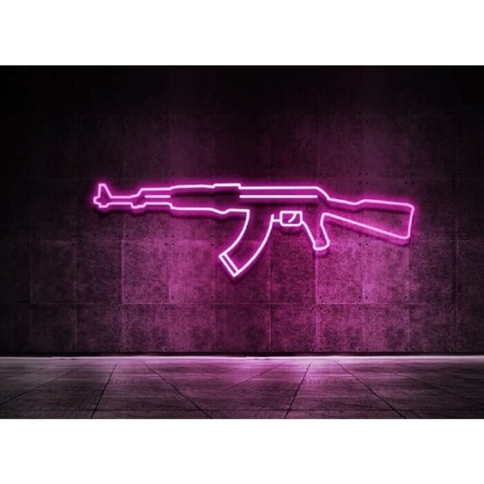 Ak47 Tüfek- Neon Led Dekoratif Duvar Yazısı Aydınlatması Gece Lambası