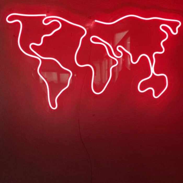 Dünya Haritası Neon Tabela Neon Led Dekoratif Duvar Aydınlatması Neon Duvar Dekorasyonu 66x38cm