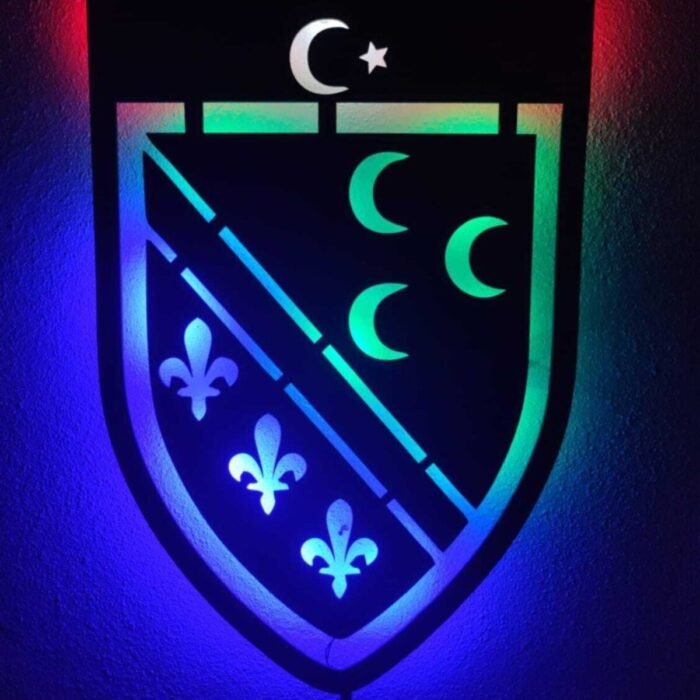 Bosna Hersek Bosna Sancak Led Işıklı Ahşap Tablo