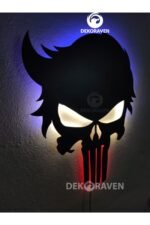 Punisher Led Işıklı Ahşap Tablo - 55 X 40 Cm - Görsel 2