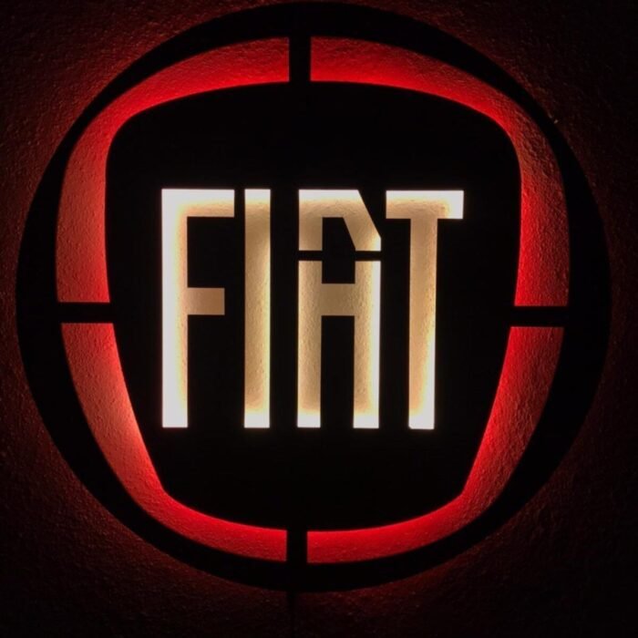 Fiat Araba Logo Dekoratif Led Işıklı Ahşap Tablo