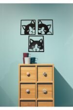 Kedi Set (3 Parça) - Siyah Dekoratif Mdf Tablo -60x20 - Görsel 2