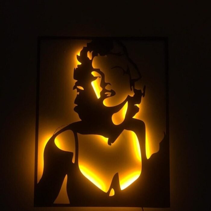 Marilyn - Ledli - Siyah Ahşap Tablo - 55x43