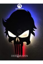 Punisher Led Işıklı Ahşap Tablo - 55 X 40 Cm - Görsel 3
