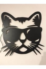 Cool Kedi - Ledli - Siyah Ahşap Tablo - 55x53 - Görsel 3
