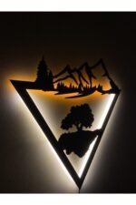 Ağaç Ve Dağ Manzaralı Led Işıklı Tablo - Görsel 3