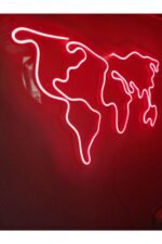 Dünya Haritası Neon Tabela Neon Led Dekoratif Duvar Aydınlatması Neon Duvar Dekorasyonu 66x38cm - Görsel 2