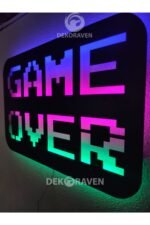 Game Over Led Işıklı Ahşap Tablo - Görsel 4