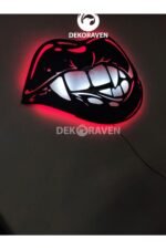 Dudak Led Işıklı Ahşap Tablo -40x54 - Görsel 7